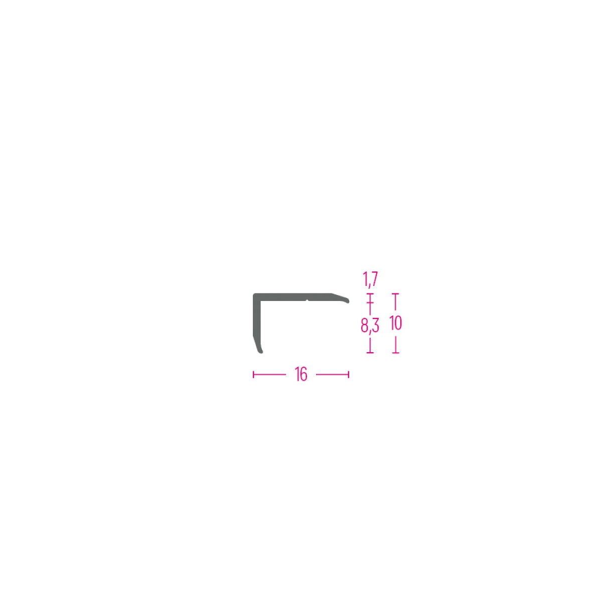 PROFIL ZAVRŠNI AL. 16100 SREBRO 16X8,3mm 2,70m